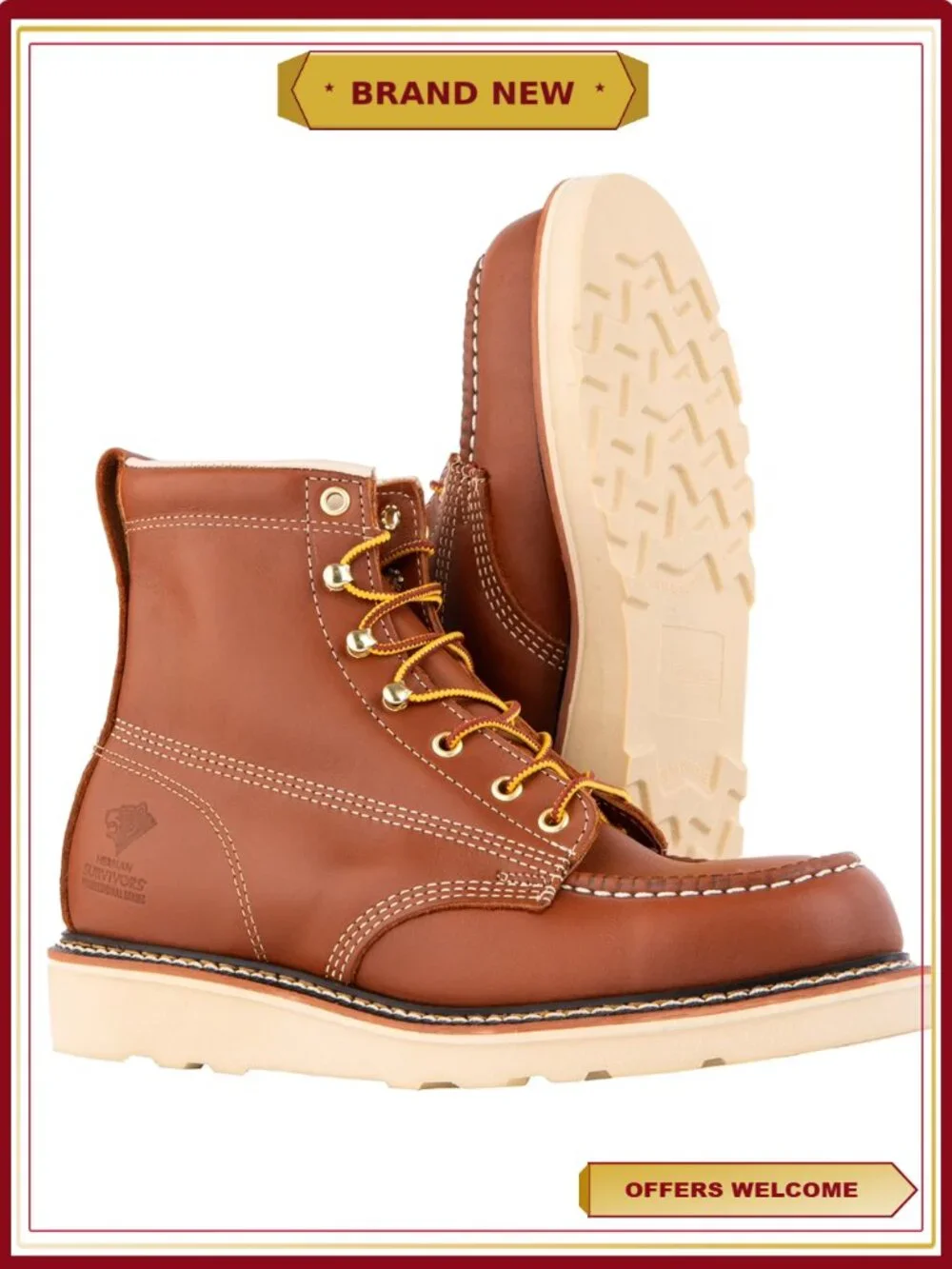 Men's Soft Toe Full Grain Leather Backhaul Brown Work Boots